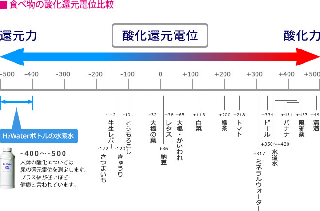 食べ物の酸化還元電位比較